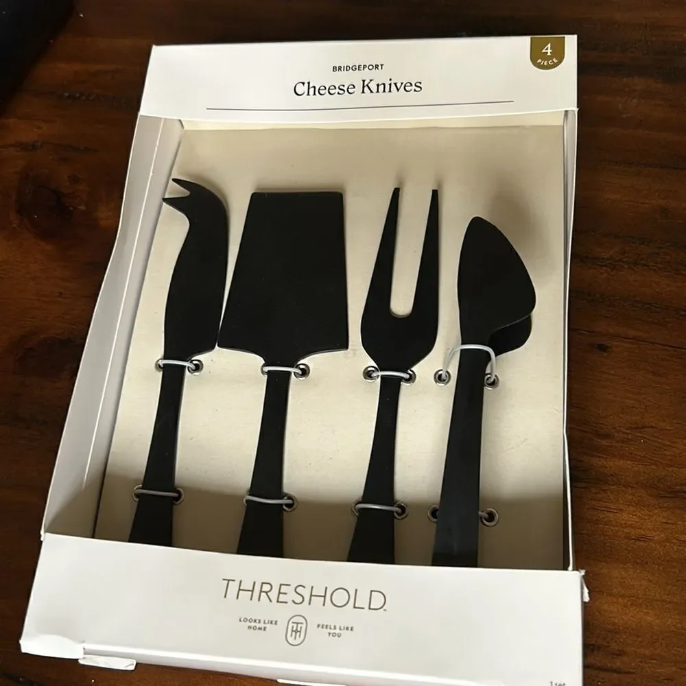 4pc Stainless Steel Cheese Knive Serving Set Black - Threshold™ NEW